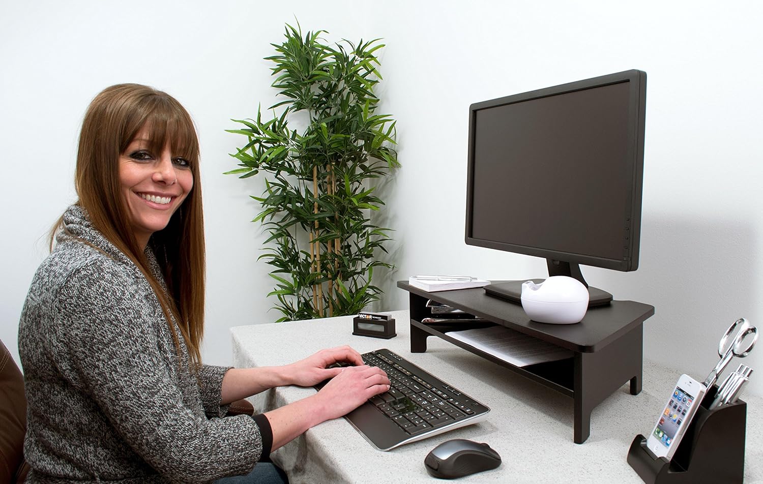 Victor Dc050 High Rise Collection Monitor Stand, 27" X 11.5" X 6.5" to 7.5", Black, Supports 40 Lbs