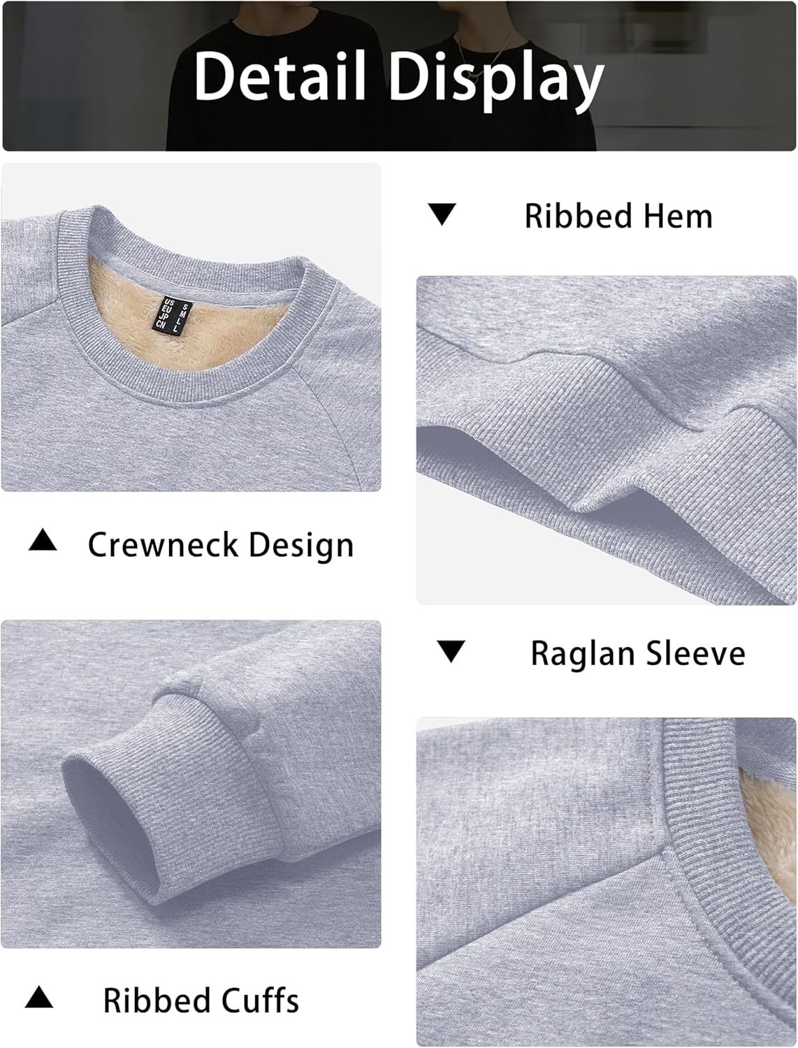 MAGCOMSEN Men's Sweatshirts Sherpa Lined, Heavyweight Fleece Pullover, Warm Crewneck Winter Sweatshirt - Image 5