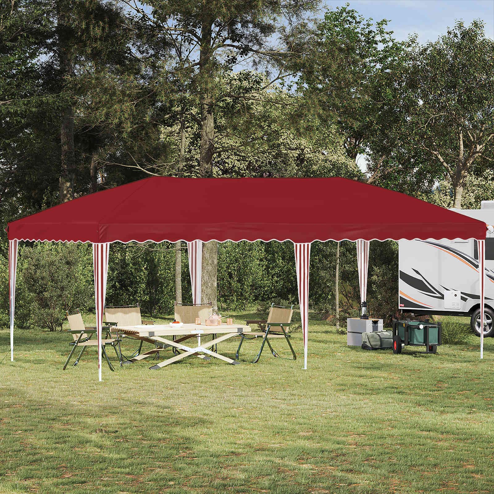 Namiot imprezowy Pop-up 575 x 290 x 245 cm bordowy pawilon Oxford 210D z malowaną proszkowo stalową ramą, 3-stopniowa regulacja wysokości, do ogrodu, na wesele, festiwal