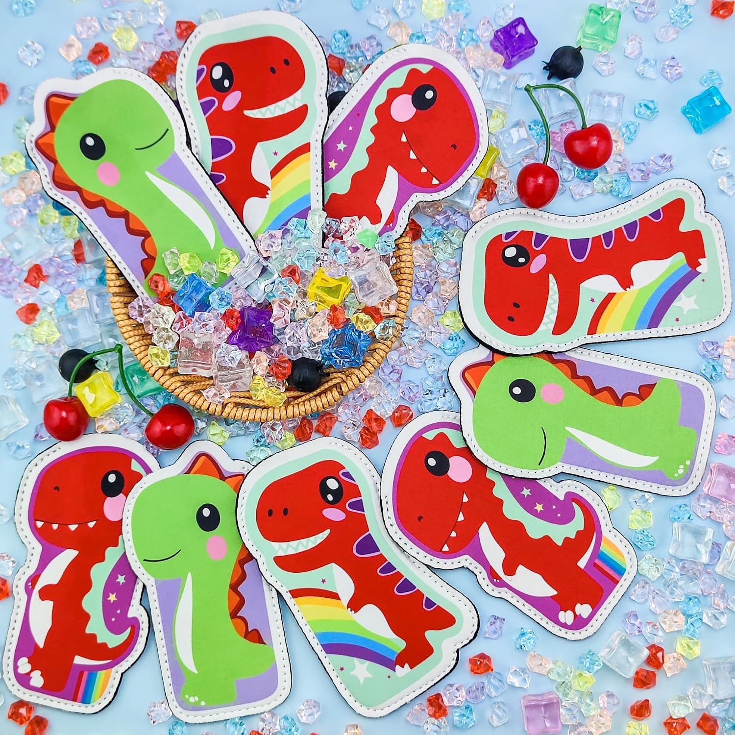 6pc Dinosaur Popsicle Holder Bags, Reusable Neoprene Ice Pop Sleeves Freeze Pop Holders Washable Anti-Freeze Popsicle Covers