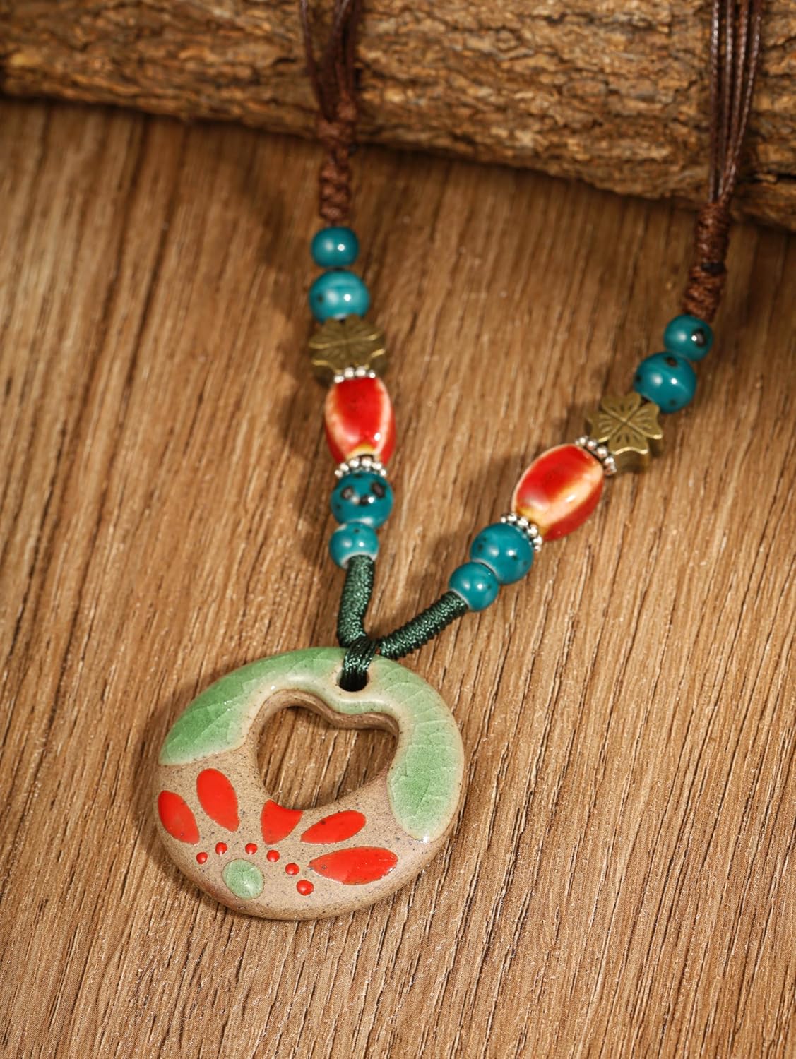 MINACHI Bohemian Colorful Ceramic Bead Nature Floral Charm Pendant Necklace, Vintage Boho Jewelry Gift for Women - Image 2