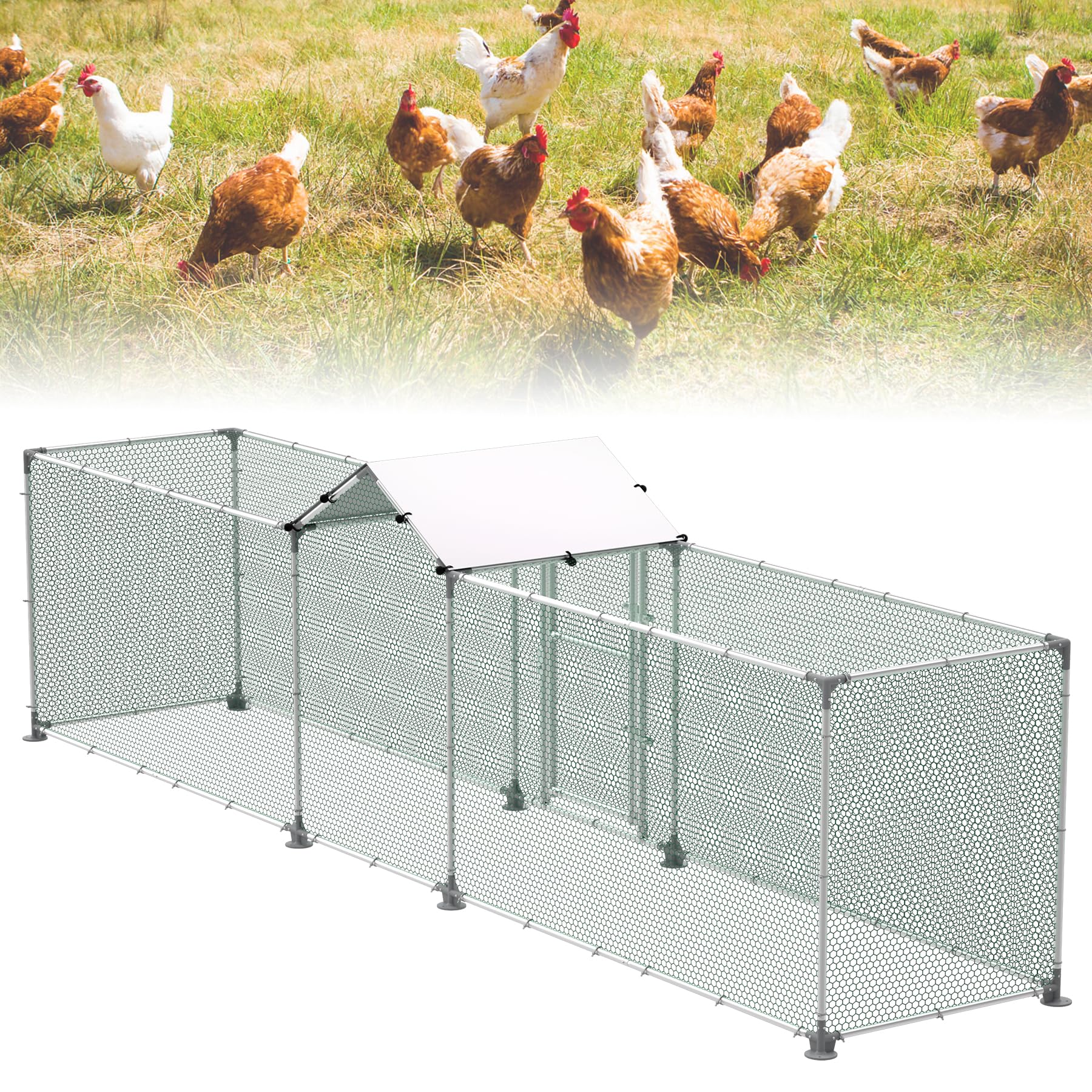 ACXIN 5x1x1,5M Hühnerstall Winterfest Freilaufgehege Chicken Run aus Verzinktem mit Wasserdach Hühnergehege Hühnerhaus Katzengehege Outdoor Wachtelstall Freilaufgehege für Geflügel und Kleintiere