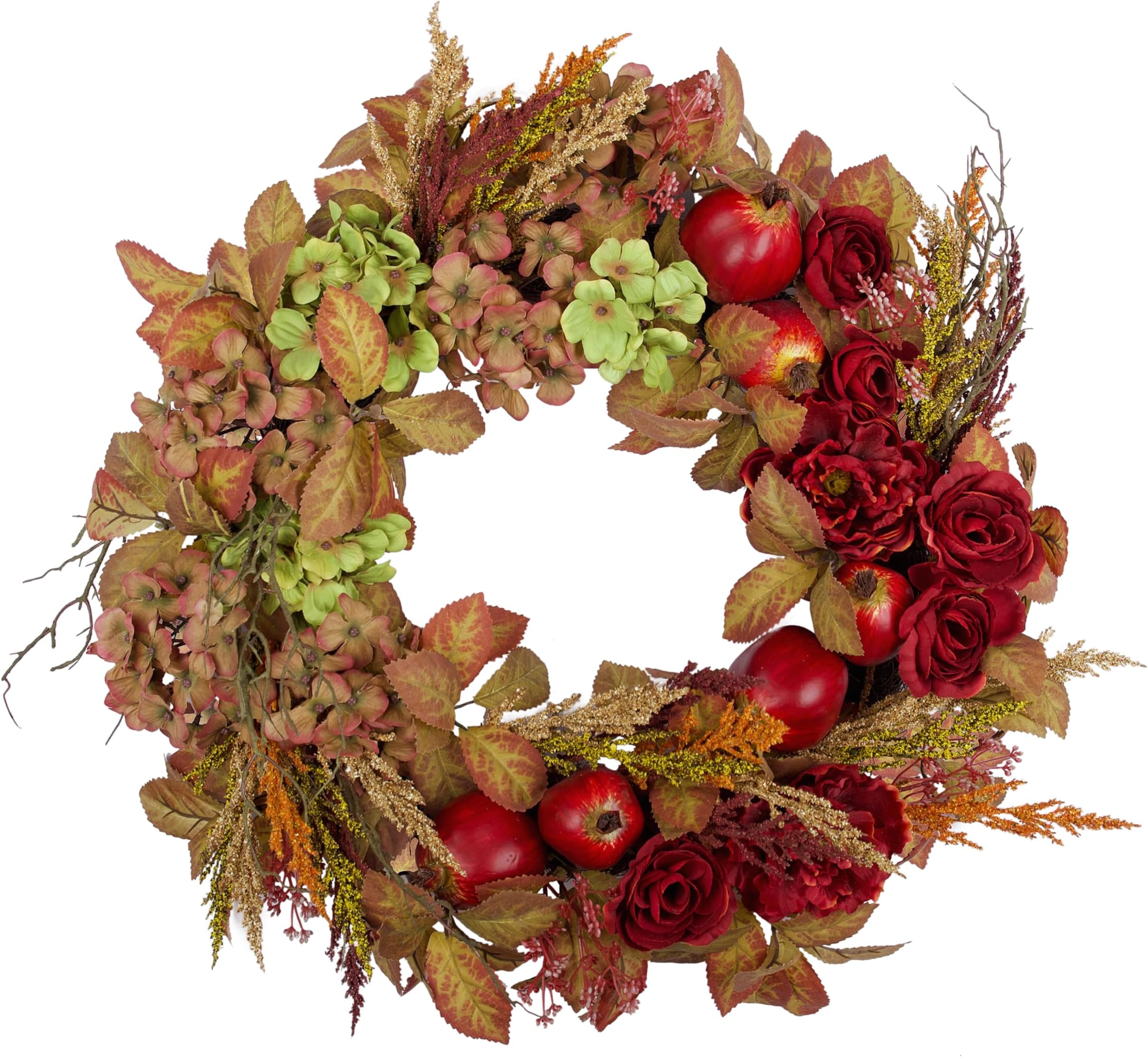 24“ Fall Wreath for Front Door Decor - Large Autumn Flower & Fruit Wreath for Farmhouse Home Door, Porch, Wall, Window - Artificial Hydrangea, Peony, Camellia, Wheat, Pomegranate Wreath Decoration