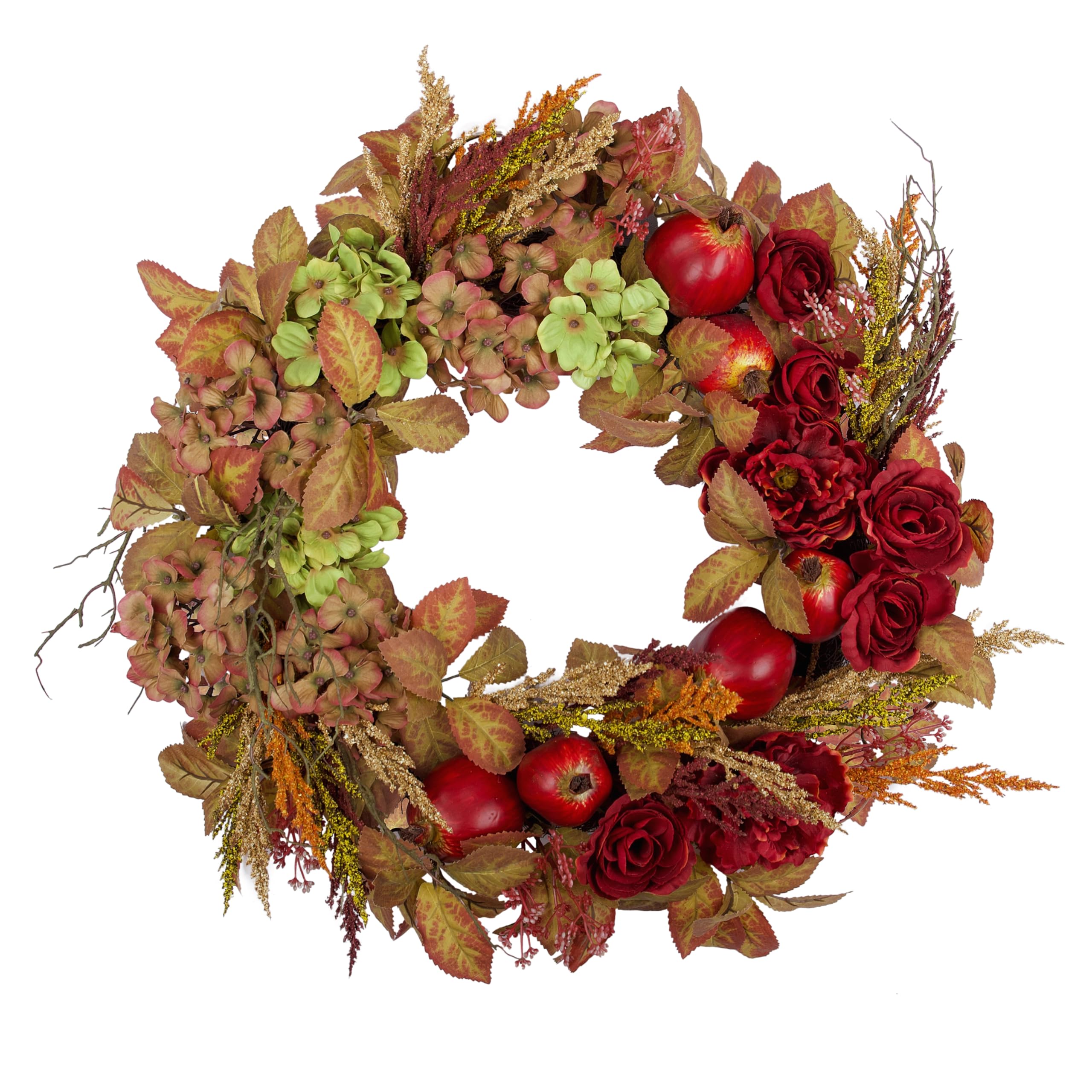 24“ Fall Wreath for Front Door Decor - Large Autumn Flower & Fruit Wreath for Farmhouse Home Door, Porch, Wall, Window - Artificial Hydrangea, Peony, Camellia, Wheat, Pomegranate Wreath Decoration