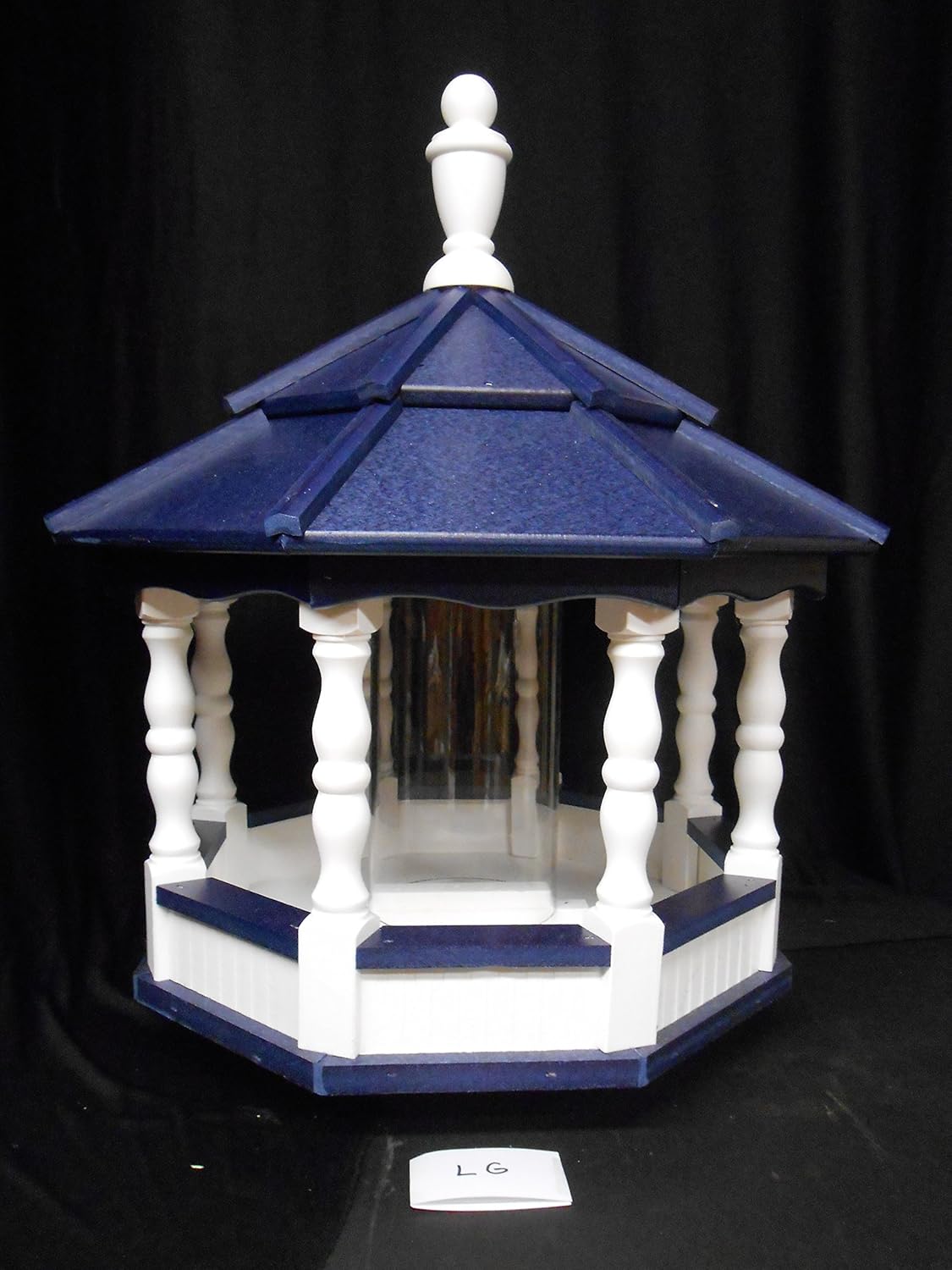 Large Spindle Poly Bird Feeder Amish Handcrafted Handmade White & Blue Roof