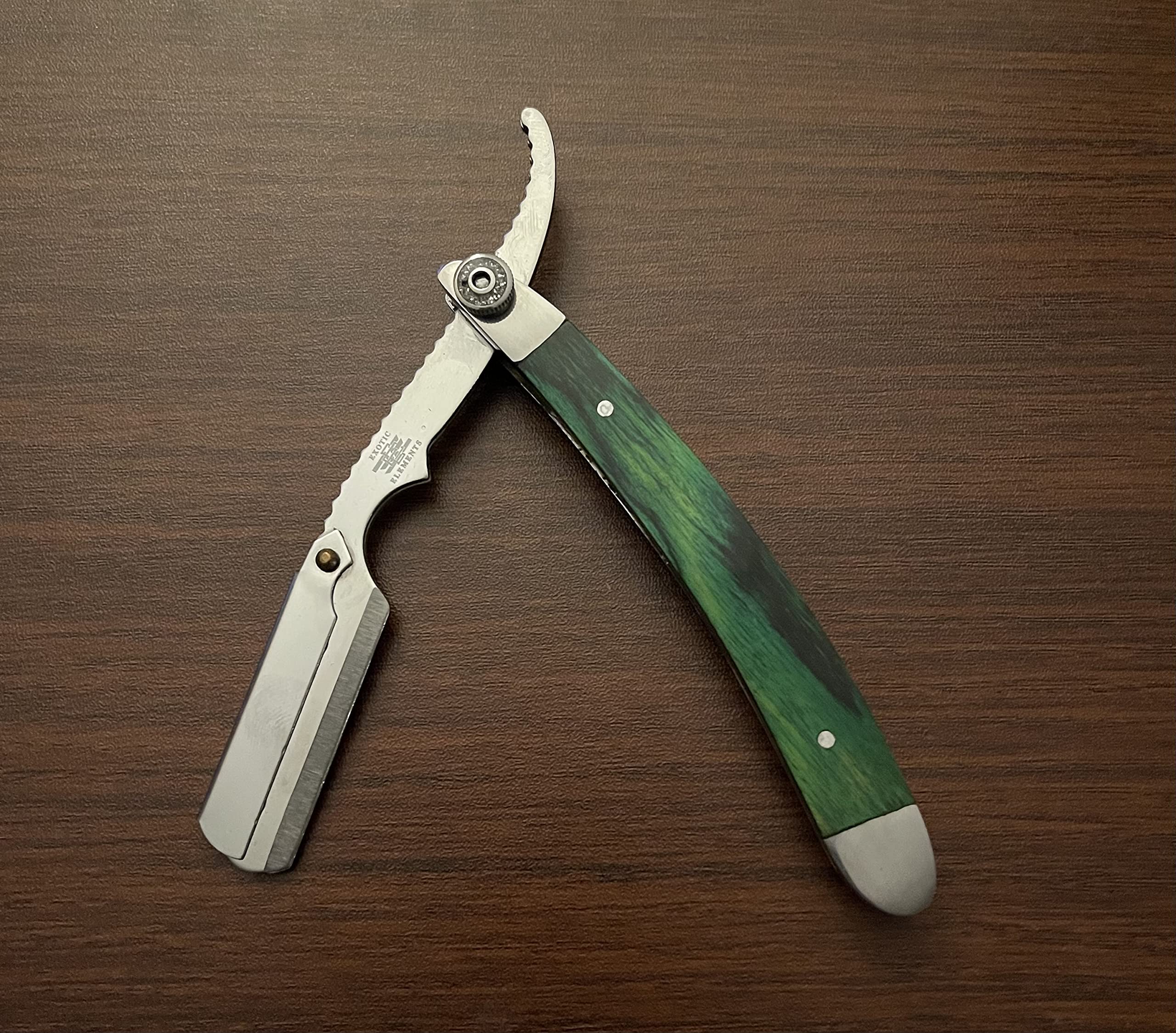 Barber and Salon Professional Use Straight Edge Green Stainless Steel Wooden Razor