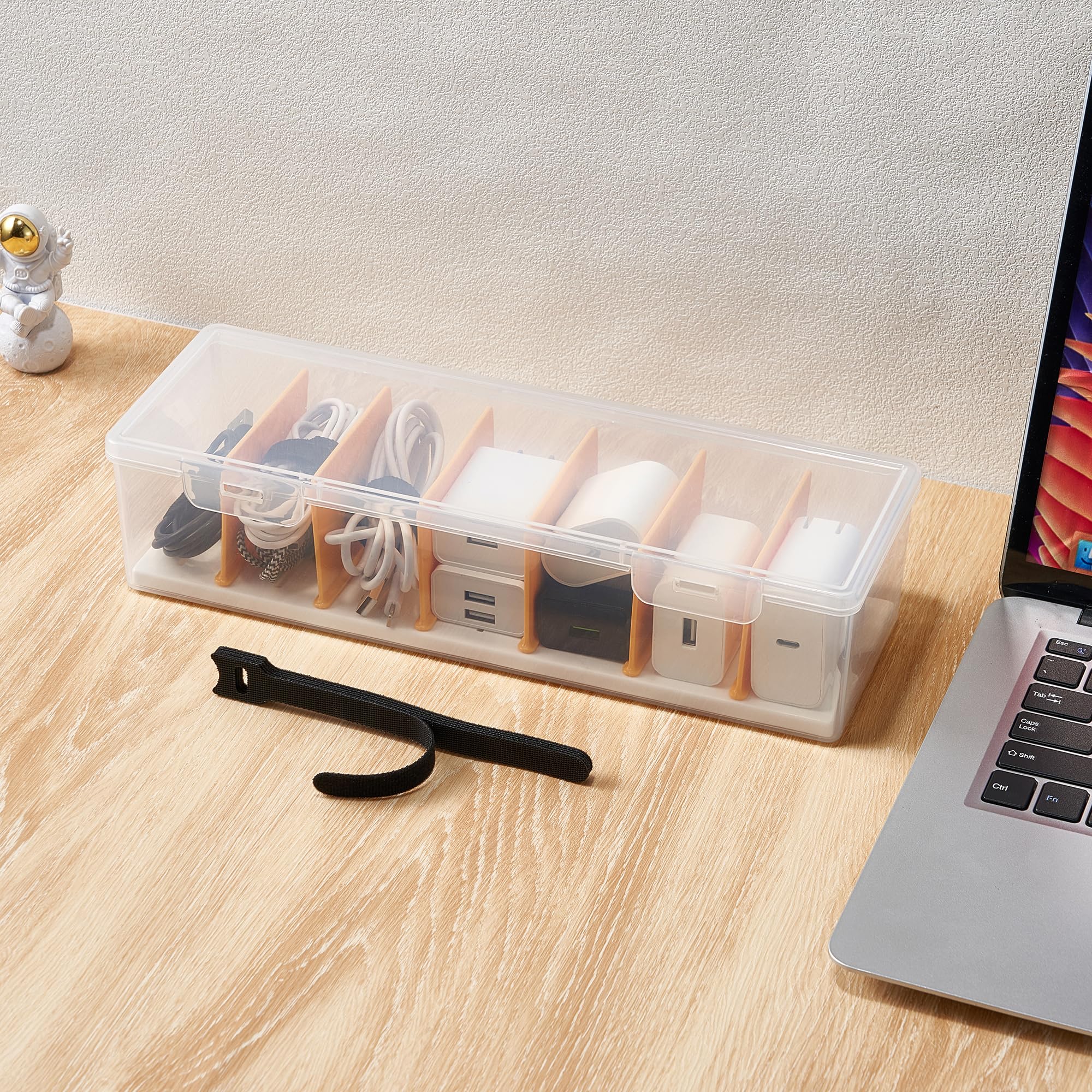 Kabel-Organizer-Aufbewahrungsbox mit 8 Kabelbindern, transparenter Handy-Ladegerät, Organizer, Kabel-Organizer für Kabel, elektronische Aufbewahrungsbox für Schublade, Schreibtisch, Büro,