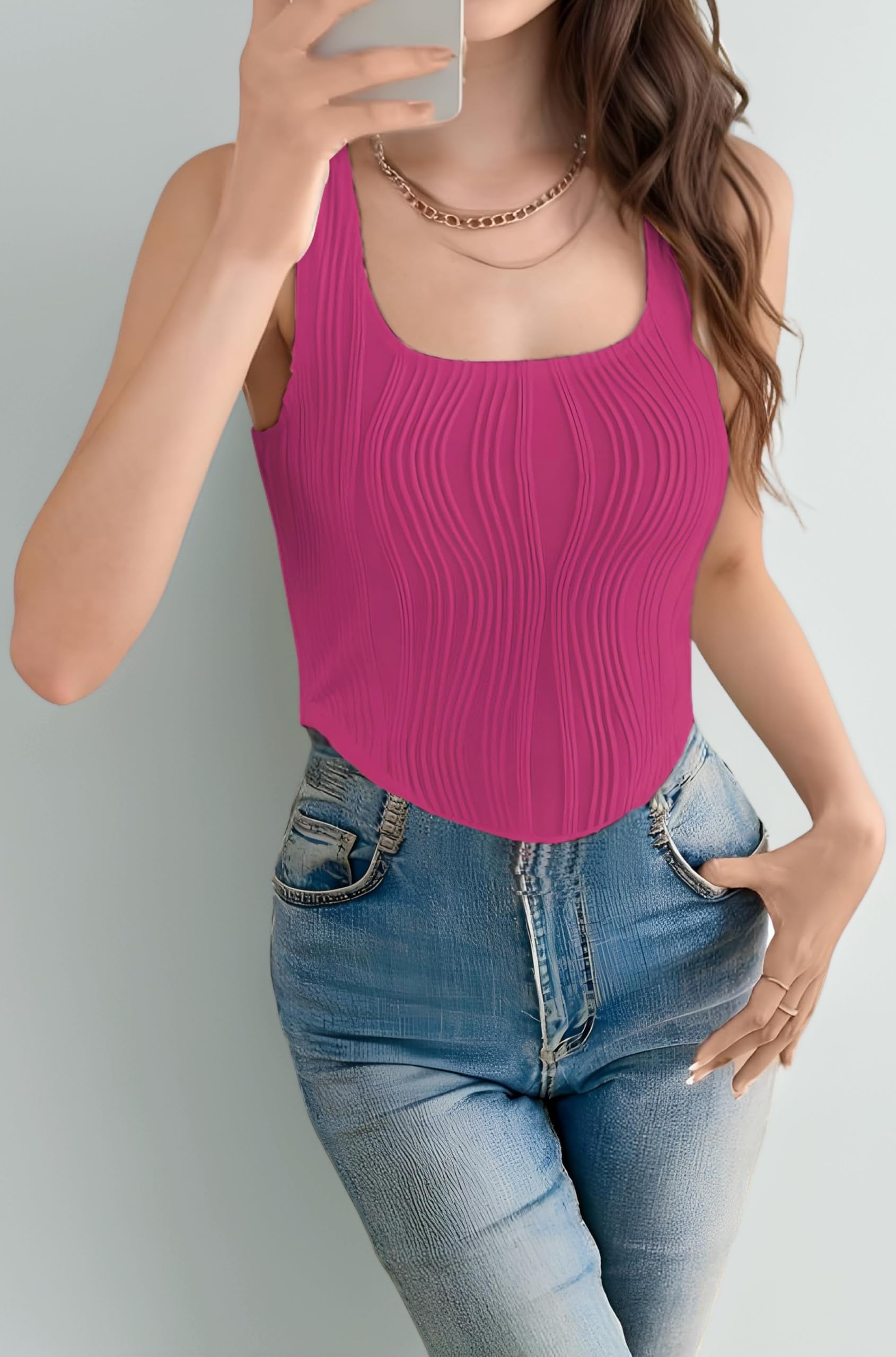 Women Ribbed Tank Top Sleeveless Square Neck Stretch Fit Casual Summer Top Slim Fit Camisole Basic Knit Vest for Everyday Wear Travel Beach Gym Stylish Western