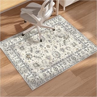 Office Chair Mat for Hardwood Floor, Anti Slip Desk Chair Mat for Rolling Chairs, Machine Washable Tile Lamiate Floors Protector for Computer Chair. (White, 3.9ftx4.9ft)