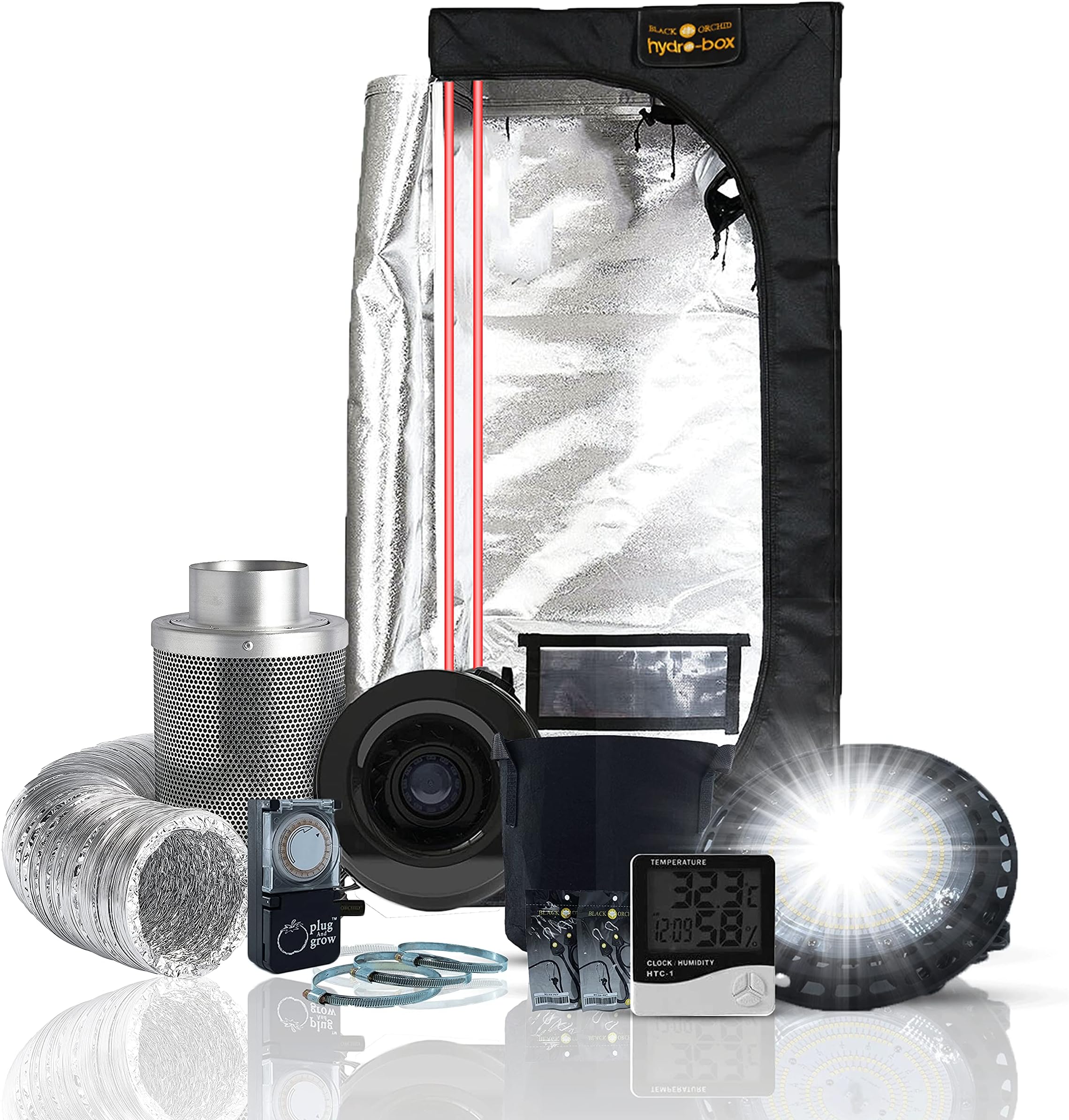 BLACK ORCHIDGrow Tent Kit Complete 100W UFO LED Grow Light 60x60x160 cm Full Spectrum Indoor Grow Tent Kit Hydroponics Grow Tent Setup Kit Grow House