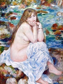 Nude Girl Shore River Water by Pierre-Auguste Renoir Accent Tile Mural Kitchen Bathroom Wall Backsplash Behind Stove Range Sink Splashback One Tile 6"x8" Ceramic, Glossy