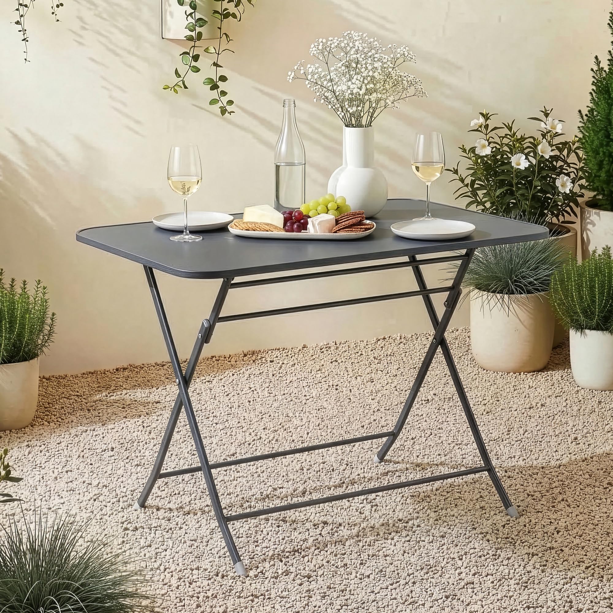[en.casa] Gartentisch Sande Klapptisch 110 x 70 x 71 cm Balkontisch Stahl klappbar rechteckig Schwarz Outdoor-Beistelltisch faltbar