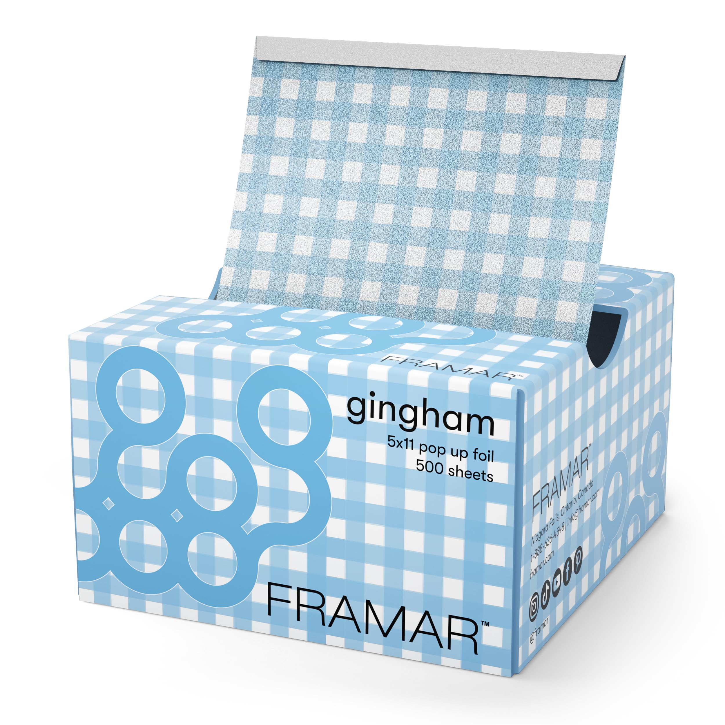 FRAMAR Blau-weiß kariert Strähnenfolie Für Friseur - Alufolie Friseur, Alufolie Für Strähnen Set, Haarfolie, Strähnchenfolie, Strähnchen Folie, Haarfarbe Zubehör - 500er-Packung