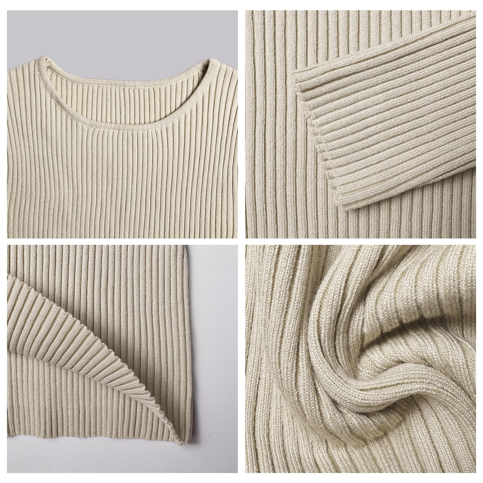 Womens Sweaters Pullover Long Sleeve Crewneck Shirts Ribbed Knit Sweater Slim Fitted Casual Jumper Tops