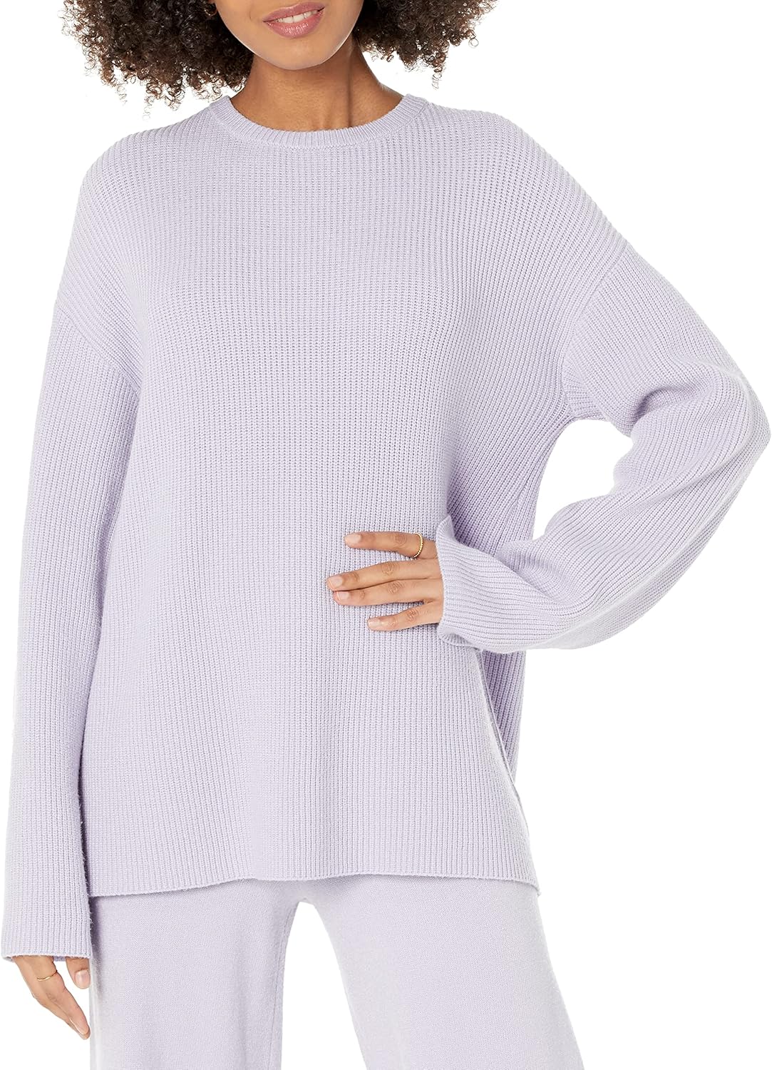 The Drop Women's Alice Crew-Neck Back-Slit Ribbed Pullover Sweater
