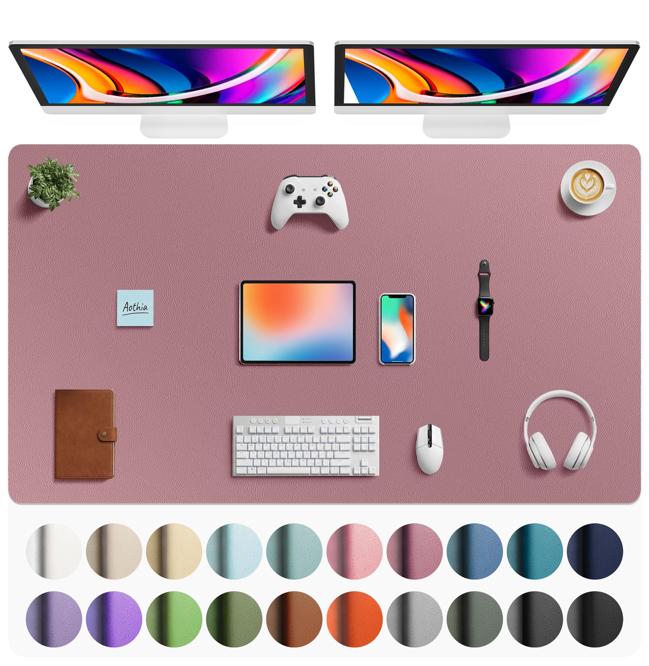 Aothia Faux Leather Desk Mat Large Mouse Pad Dark Pink 63" x 24" | Waterproof Writing Surface for Office and Home - main product image