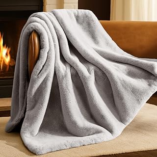 Faux Fur Blanket - Ultra-Soft Luxurious - Cozy Warm Blanket for Couch, Sofa, Chair, Bed - Fuzzy Fluffy Super Soft - Decorative Bed Blanket, 60x47 inches (Throw, Silver)