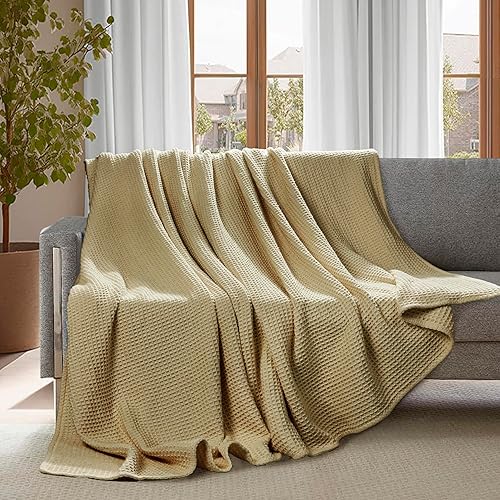 Miniatura 7 de Manta de punto gofre 100% algodón, tamaño King, manta refrescante ligera para personas que duermen con calor, manta térmica suave y transpirable