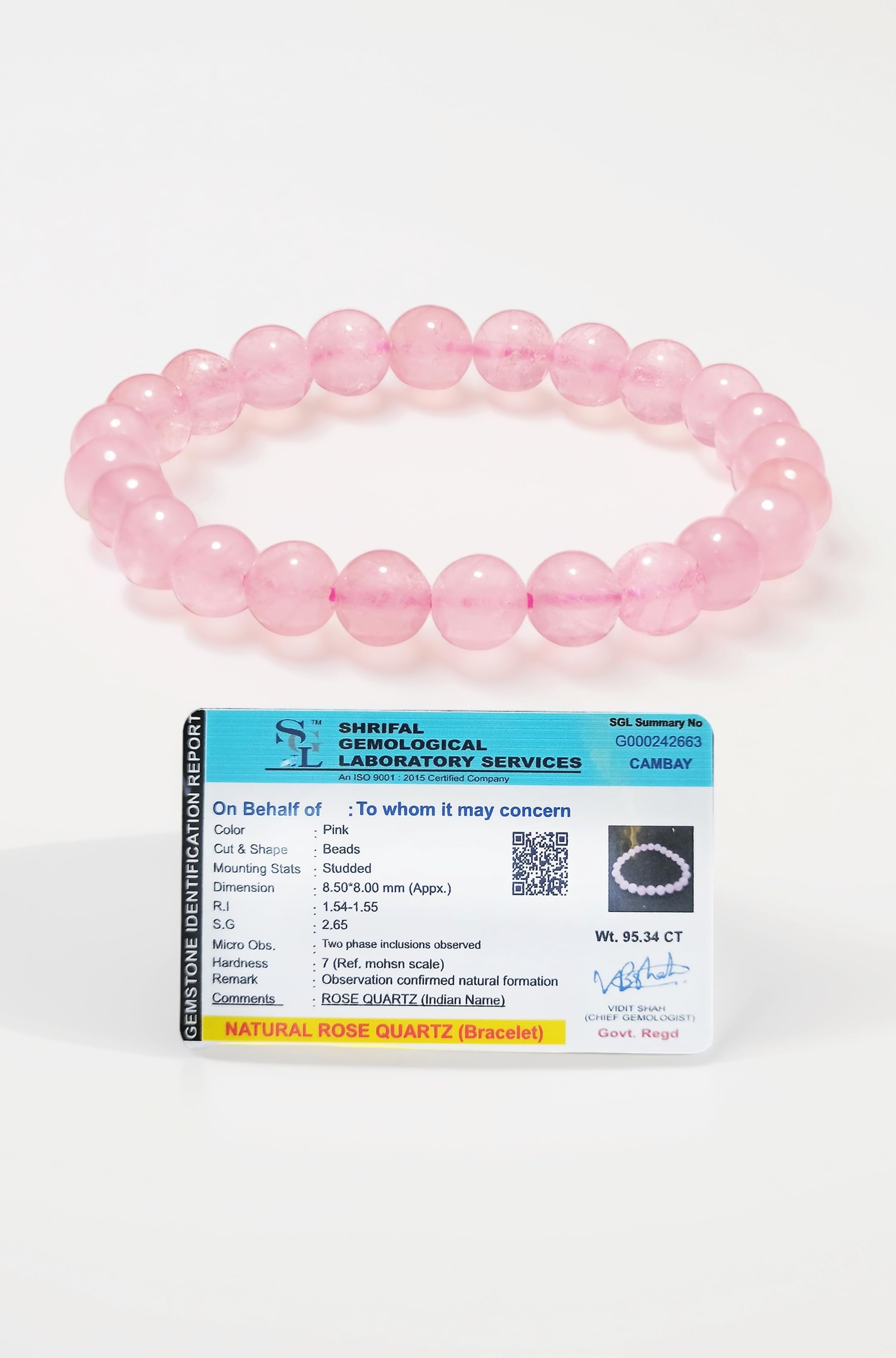 Original Rose Quartz Bracelet Healing Bracelet For Women And Men With Lab Certificate- Natural Rose Quartz Beads Bracelet For Love, Relationship, Marriage, Manifestation, Couple Bracelet-8Mm