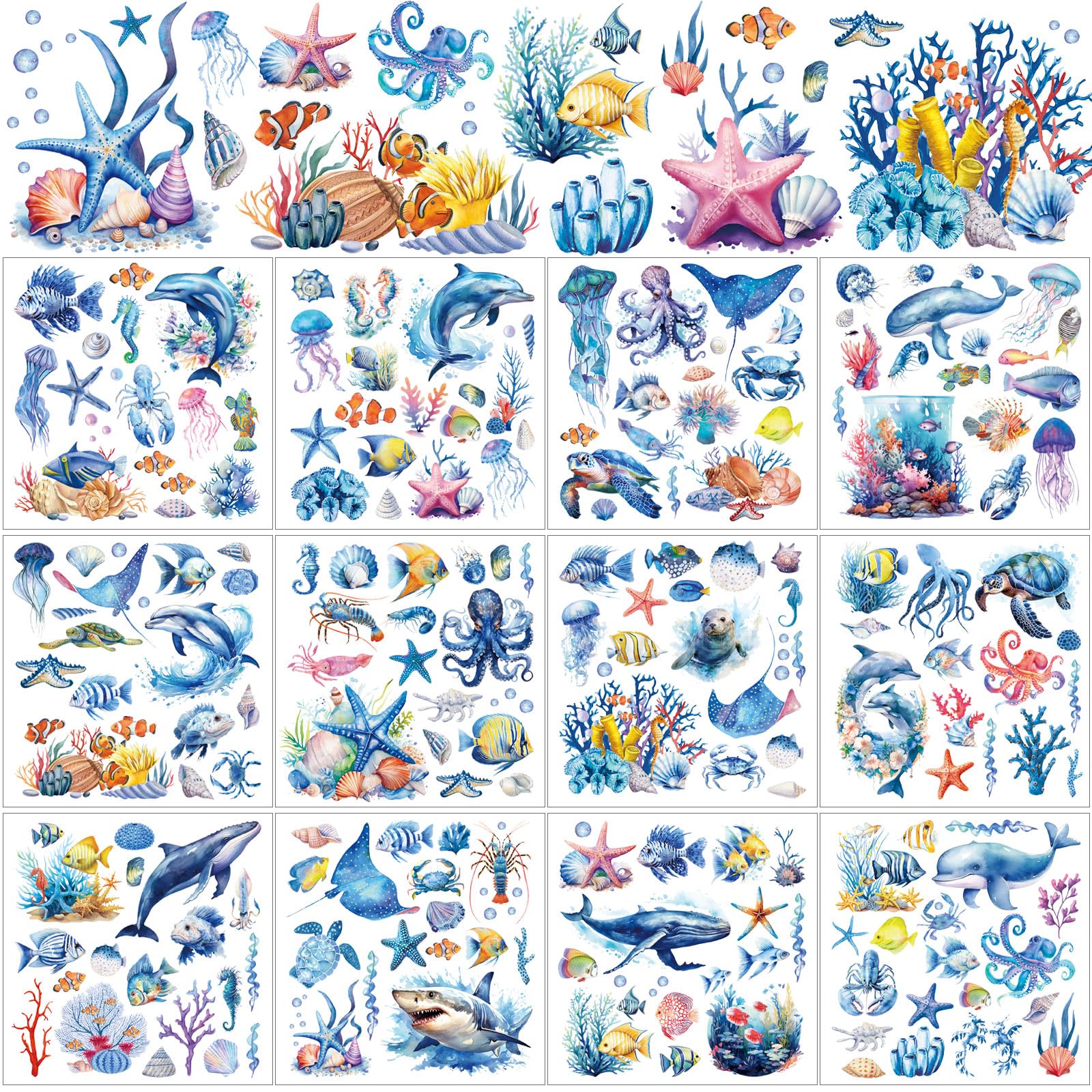 BBTO 12 Sheets Rub on Transfers for Crafts and Furniture Rub on Transfer Stickers Decals for Wood DIY Paper Home Decor, 5.5 x 5.7 Inch(Sea)