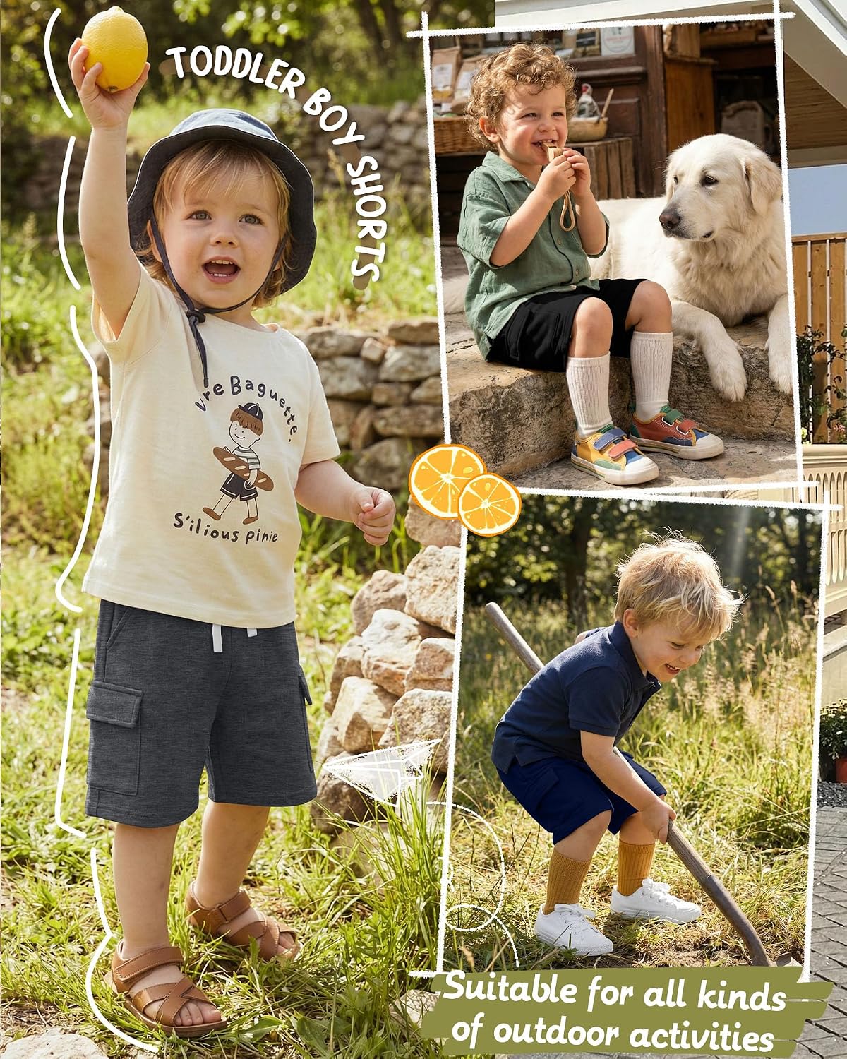 Halfchet 4 Pack Toddler Boys Cargo Shorts Pull on Baby Athletic Shorts with Pockets Summer Casual Elastic Waist Drawstring