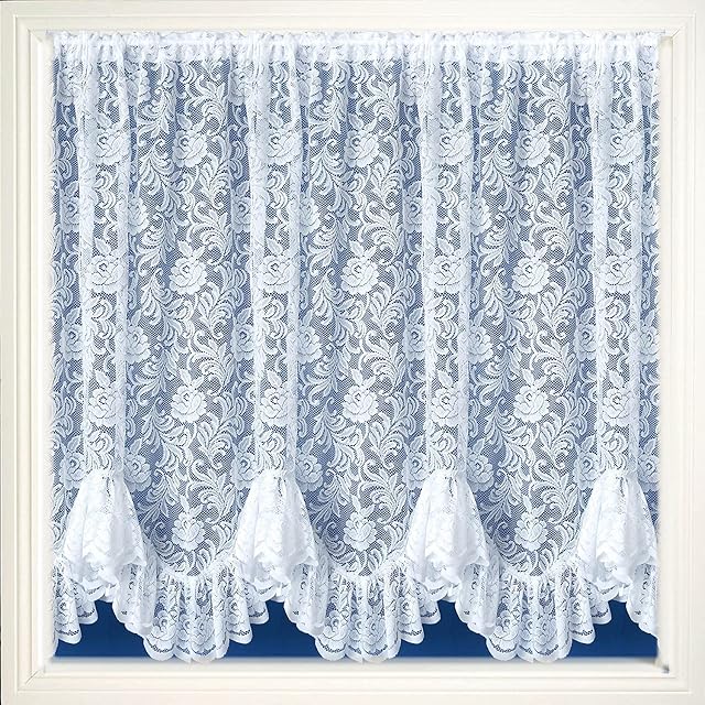 Maple Textiles Austrian Flounce Victorian Flower Lace Thick Net Curtain Sold by The Metre (White, 48'' (122cm) Drop) (MT/FN/TT)