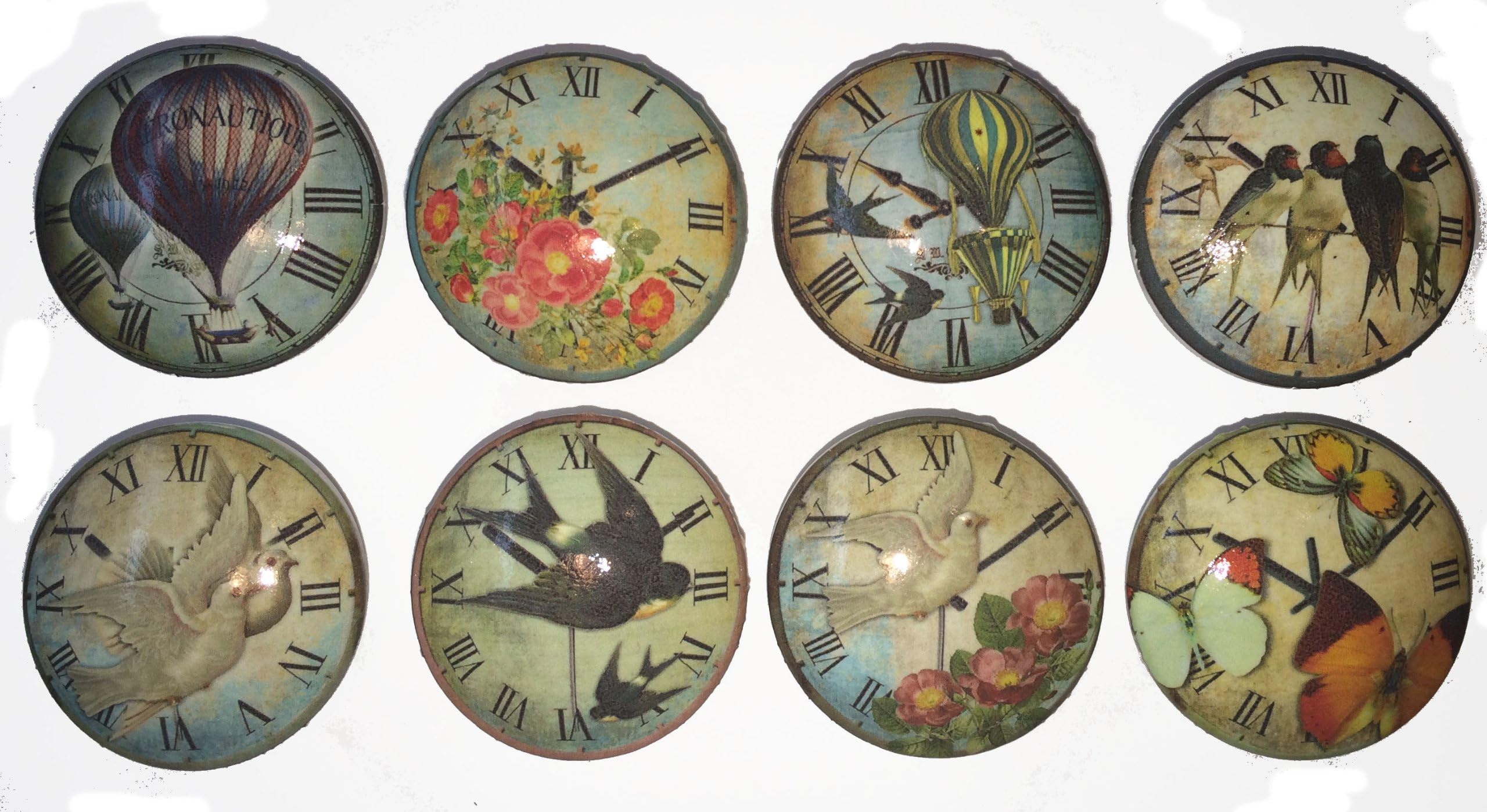 Set of 8 Vintage Essense of Time Clock Dresser Drawer Cabinet Knobs