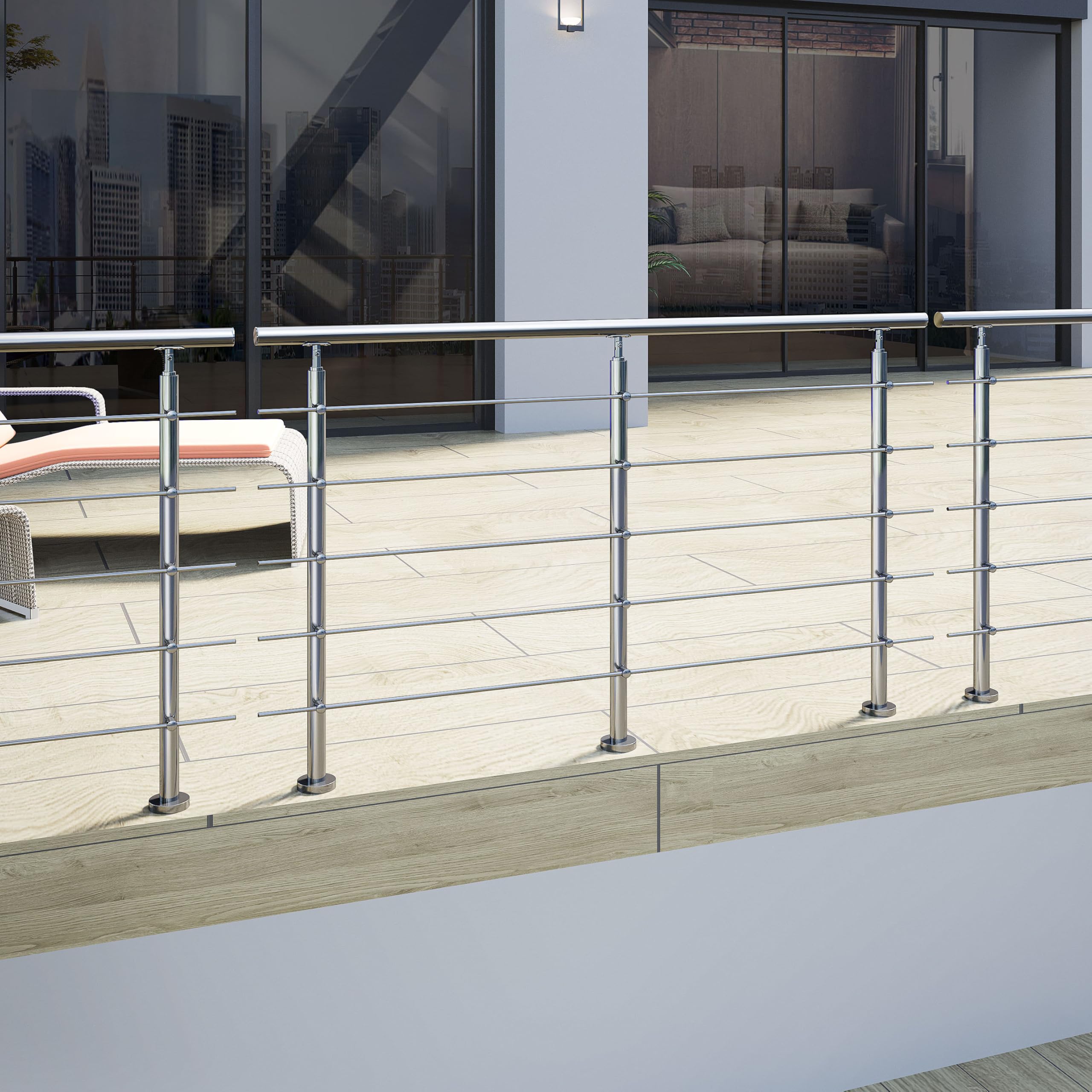 200cm 304 Stainless Steel handrail with 5 crossbars Balustrade Stair/Step for Outdoor and Indoor
