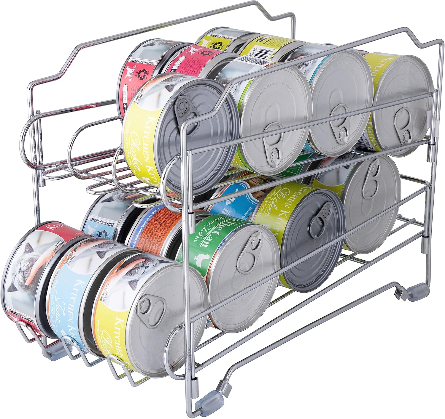 Pet Food Can Dispenser | Holds 24 Cans | Space Saving | Stackable | Cabinet Organizer | Chrome