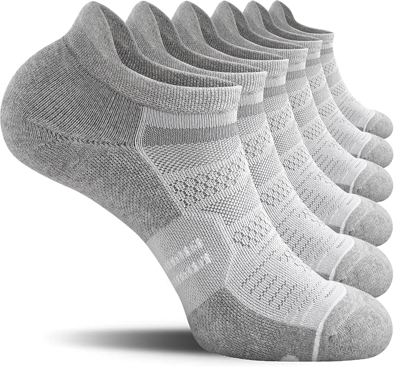 6 Pack Men's Running Ankle Socks with Cushion, Low Cut Athletic Sport Tab Socks