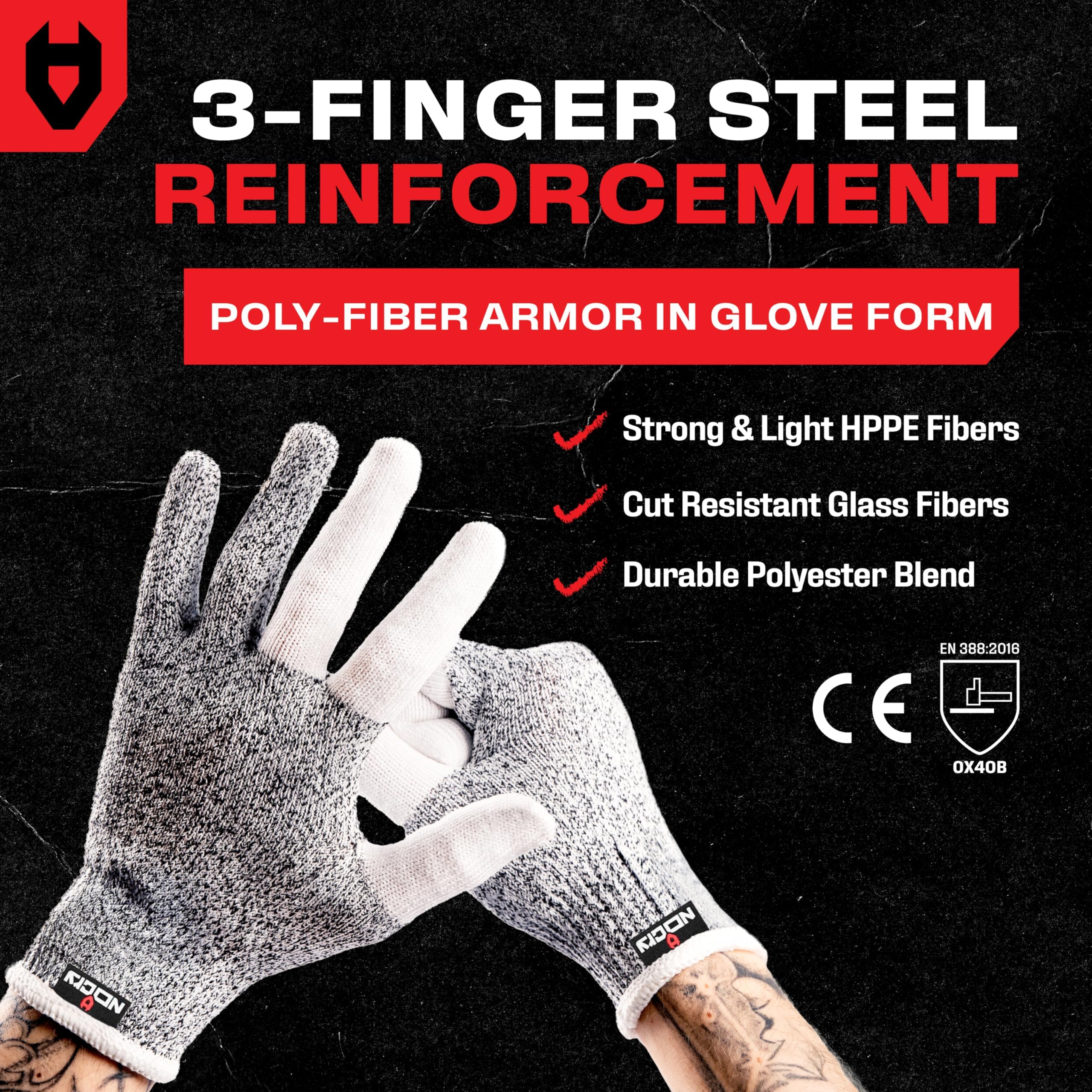 NoCry Cut Resistant Work Gloves for Women and Men, with Reinforced Fingers; Comfortable, 100% Food Grade Kitchen Cooking Gloves; Ambidextrous Safety Cutting Gloves; Level 5 Protection; Grey