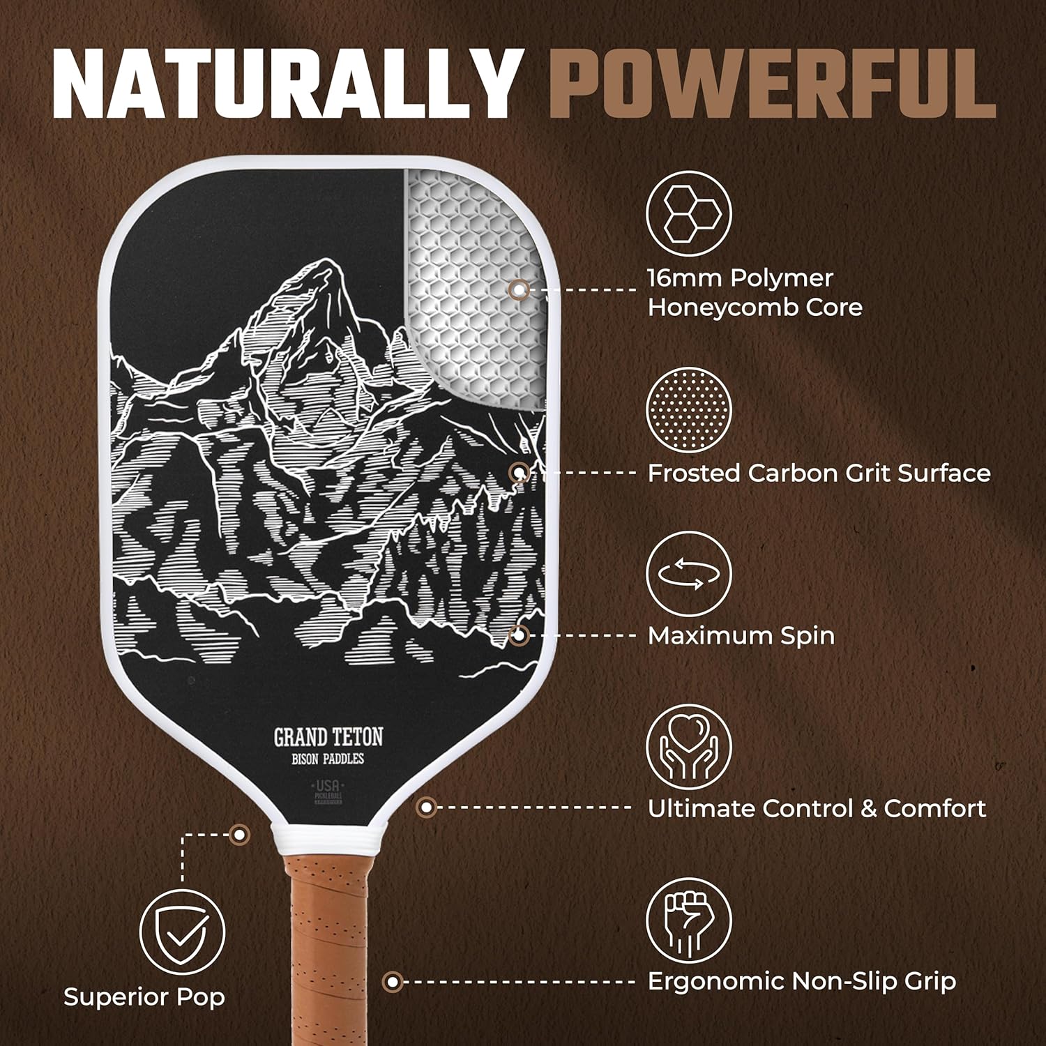 Bison Paddles: Carbon Fiber Pickleball Paddle Set of 2 - National Parks Edition | Durable Unibody Construction | Textured Carbon Fiber Surface | Every Purchase Helps Fund National Parks