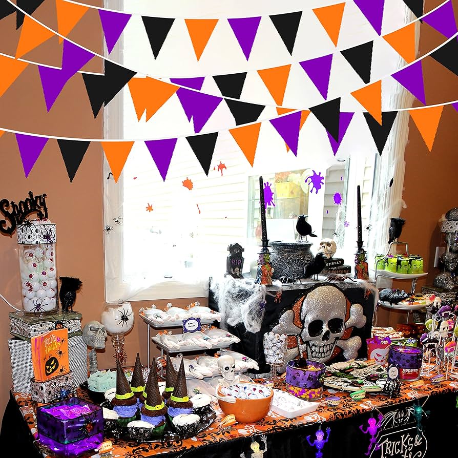 Amazon.co.jp: PinkBlume 黒オレンジ紫三角旗 布ガーランドバナー