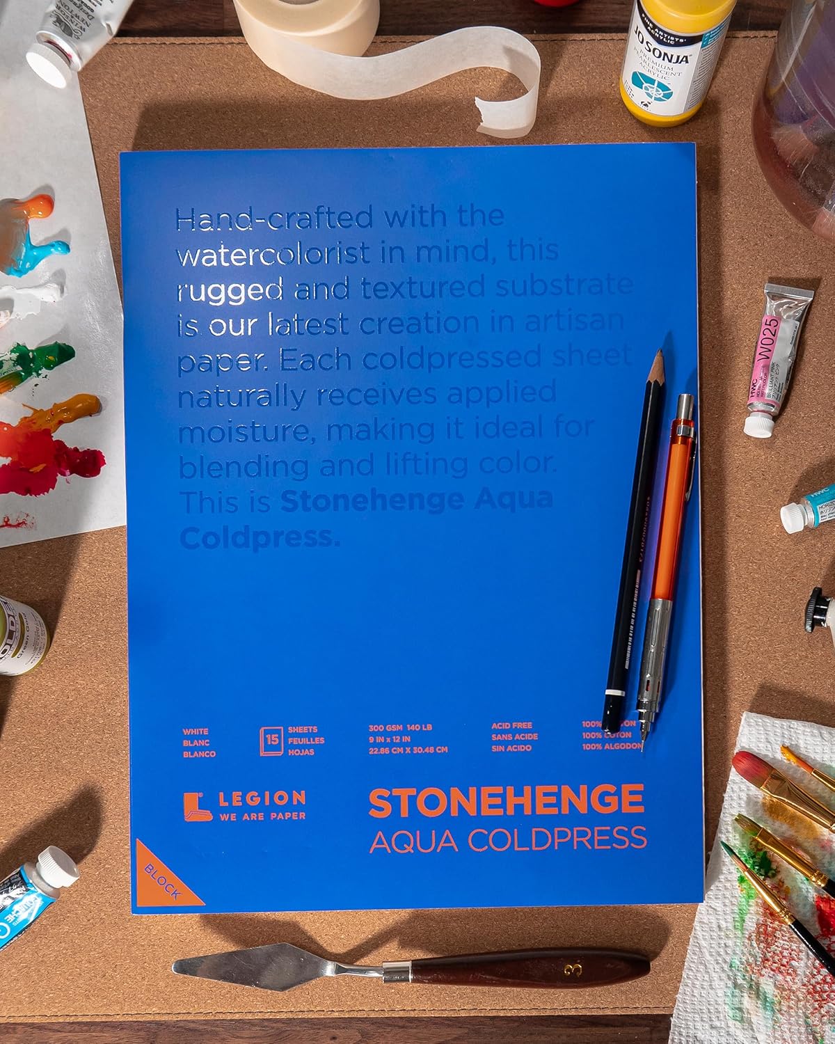 Stonehenge Aqua White Medium Weight Block, 140lb, Coldpress, 15 Sheets for Wet and Dry Media (14X20)