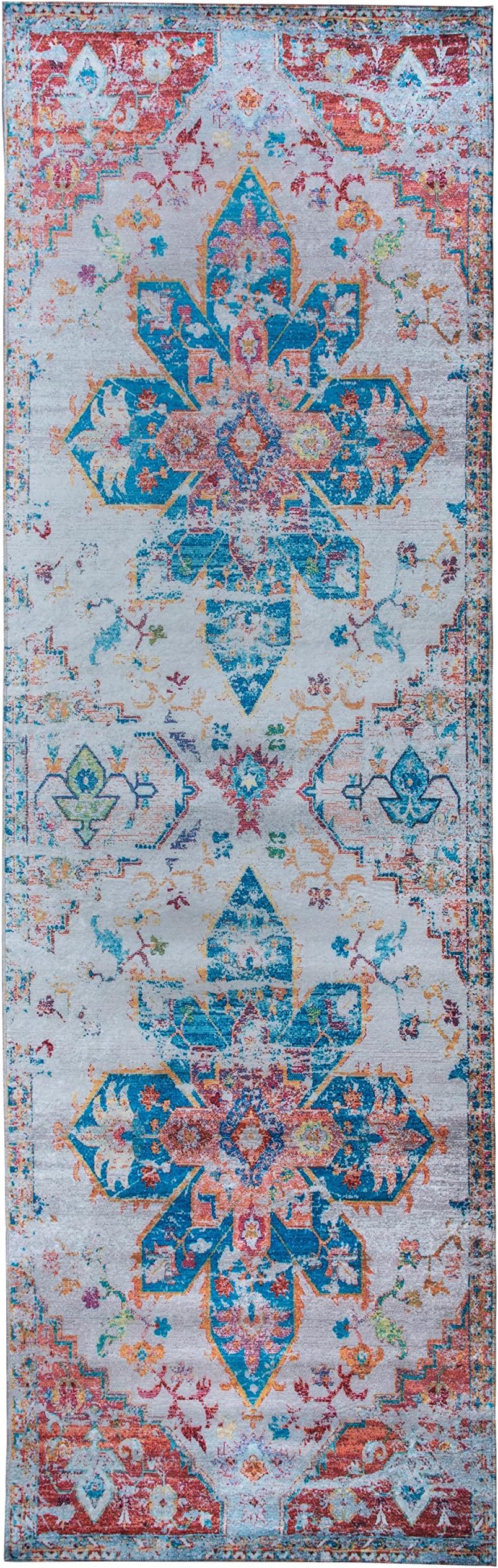 (0.6m2.1m x 2.1m7, Multicolor) - Mylife Rugs Imperia Collection Vintage Traditional Non Slip Area Rugs for Living Room, Bedroom, Kitchen, and Hallway (0.6m2.1m x 2.1m Multicolor)