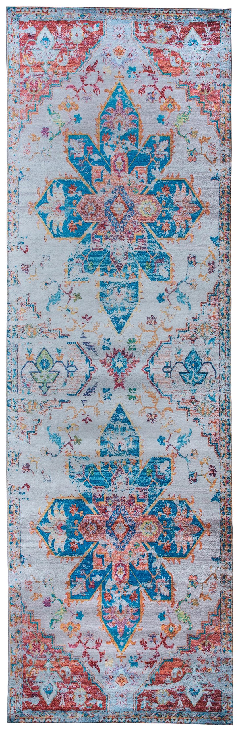 (0.6m2.1m x 2.1m7, Multicolor) - Mylife Rugs Imperia Collection Vintage Traditional Non Slip Area Rugs for Living Room, Bedroom, Kitchen, and Hallway (0.6m2.1m x 2.1m Multicolor)