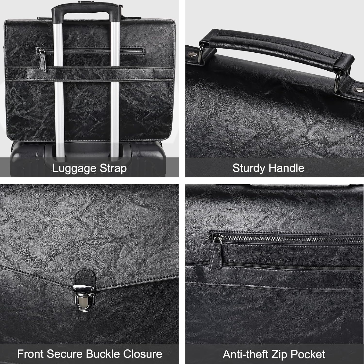 ESTARER Mens Leather Briefcase 15.6 Inch Laptop Messenger Bag, Professional Computer Shoulder Bag Office Satchel for Work Business, Black - Image 6