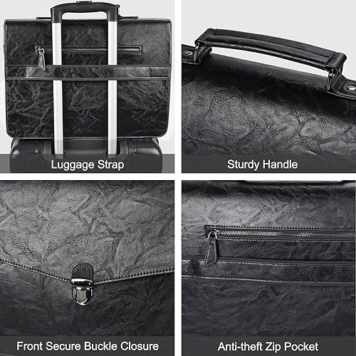 Miniatura 6 de ESTARER Maletín de cuero para hombre de 15.6 pulgadas, bolsa de mensajero para computadora portátil, bolsa de hombro profesional para computadora de