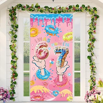 6 7 Birthday Decorations Banner - 1 Pcs Donut Now I'm 7 Backdrop