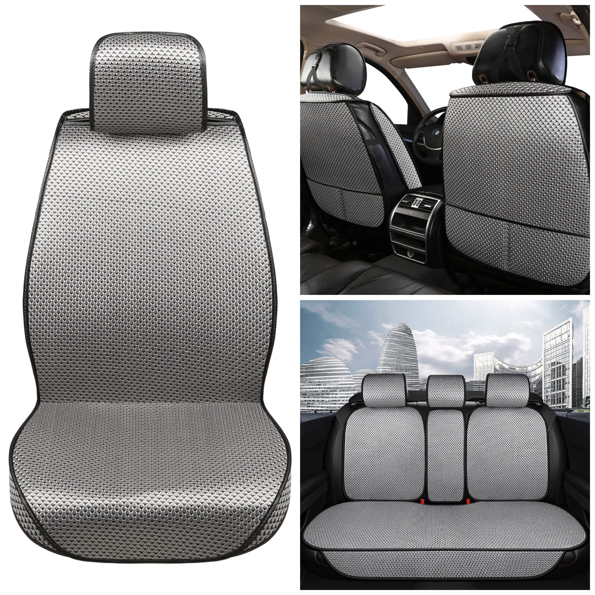 Auto Newer 5 Seats Luxury Breathable Car Seat Cover Full Set Fit Four Seasons of Universal Automotive Vehicle Cushion Cover Compatible with 90% Cars,SUV,Trucks(Full Set Grey)