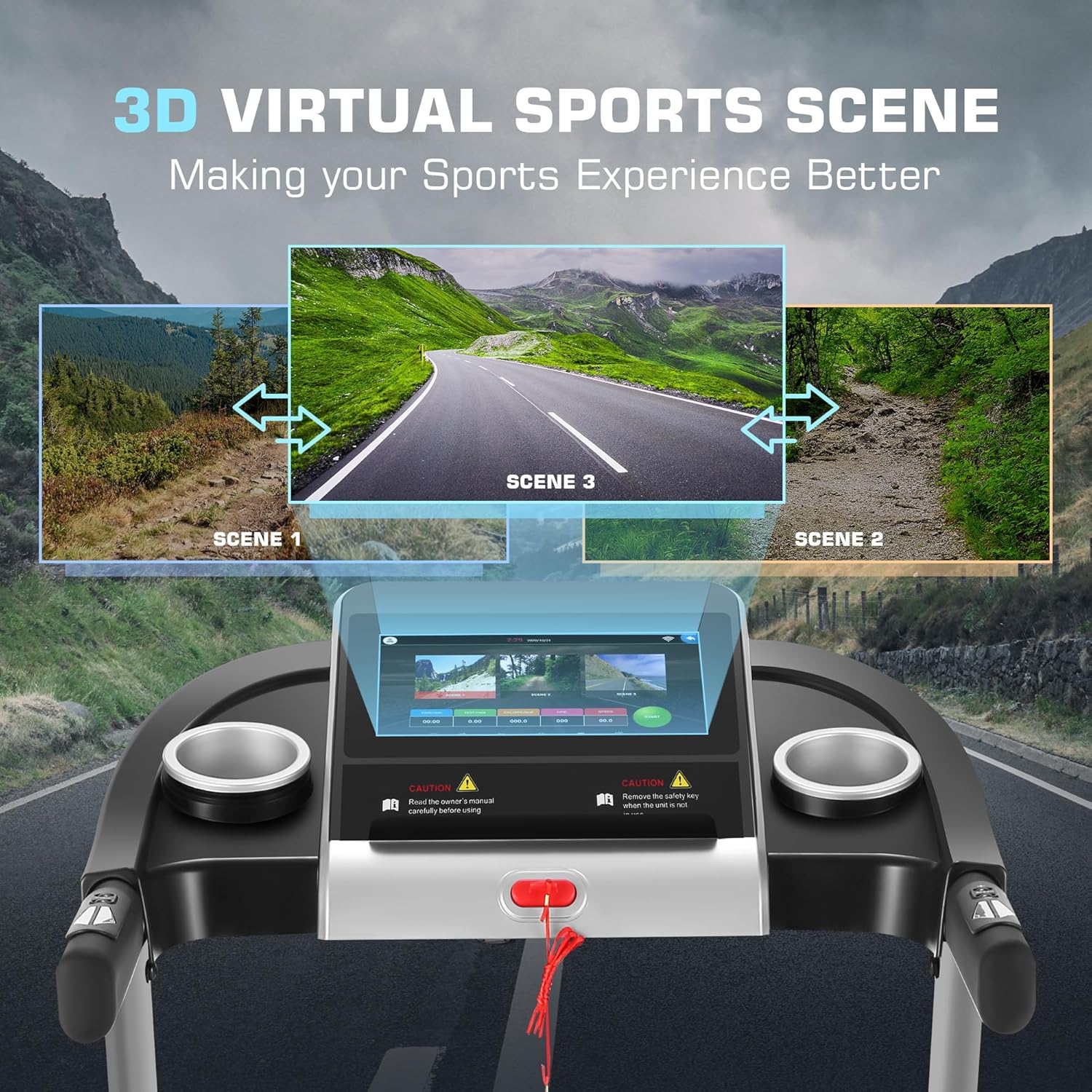SYTIRY Incline Treadmills for Home with TV Screen and WiFi, 3.5HP Smart Walking Pad Treadmill with Incline, Heavy Duty Foldable Electric Running Machine with 10” Touchscreen, 3D Virtual Sports Scenes