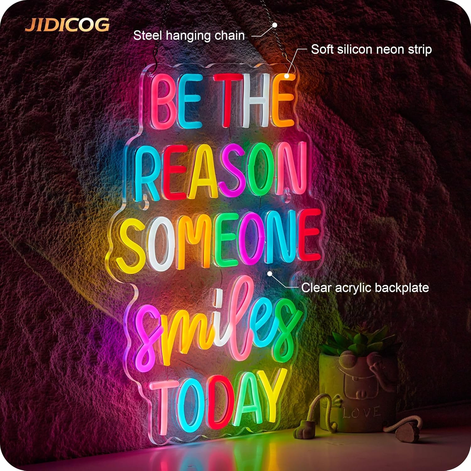 Be The Reason Someone Smile Today Neon Sign, Positive Affirmation LED Light for Wall Decor Multicolored Positive Motivational Quote for School Classroom Kids Room Home Compatible with Timer (15.7 X 12.6 in) - Image 4