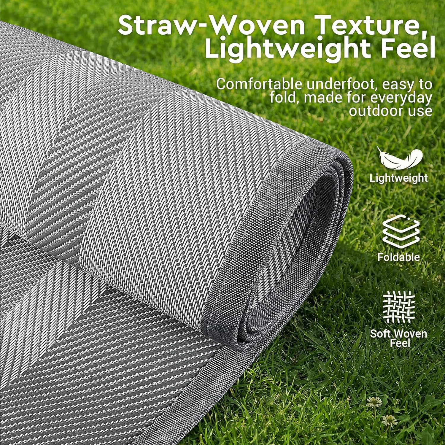 Mattitude Outdoor Rug Reversible Portable Plastic Straw Camping Rugs for Outside RV,Large Waterproof Outdoor Area Rugs for Patio,Deck,Porch,Balcony(5'x 8',White&Gray)
