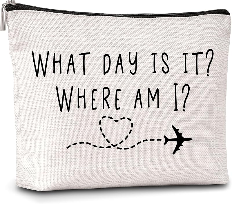 Necessaire de maquiagem AWSICE com estampa What Day Is It Where Am I, branca WHITE-6