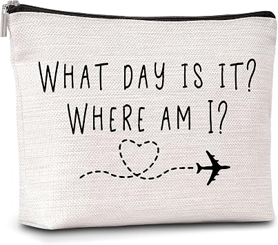 AWSICE Flight Attendant Makeup Bag What Day Is It Where Am I Cosmetic Travel Toiletry Bags Friendship Gift For Stewardess Flight Crew Women Sister Friend-A13