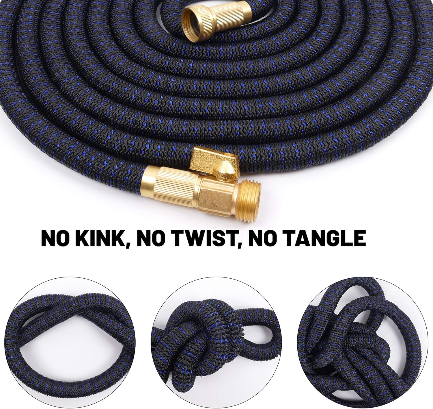 75ft Expandable Garden Hose Lightweight Extra Strength Fabric and 4-Layer Latex Core, 3/4" Solid Brass Fittings, No-Kink, Best Choice for Watering and Washing : Everything Else