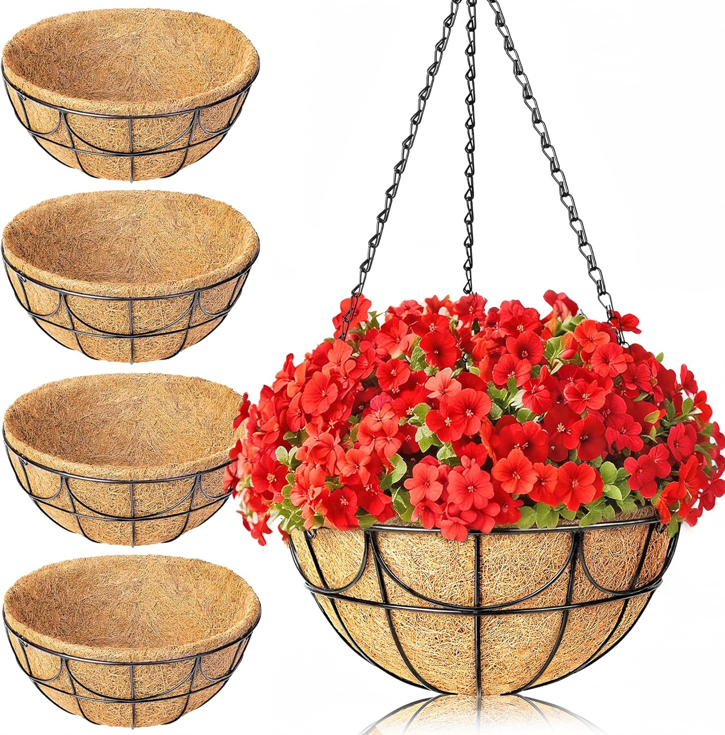 12 Inch 3 Pack Hanging Baskets Planters for Outdoor Plants - Wire Hanging Baskets Plant for Plants Outdoor with Coco Liners Minimalist Metal Hanging Pots for Outside Garden Patio Porch Decor