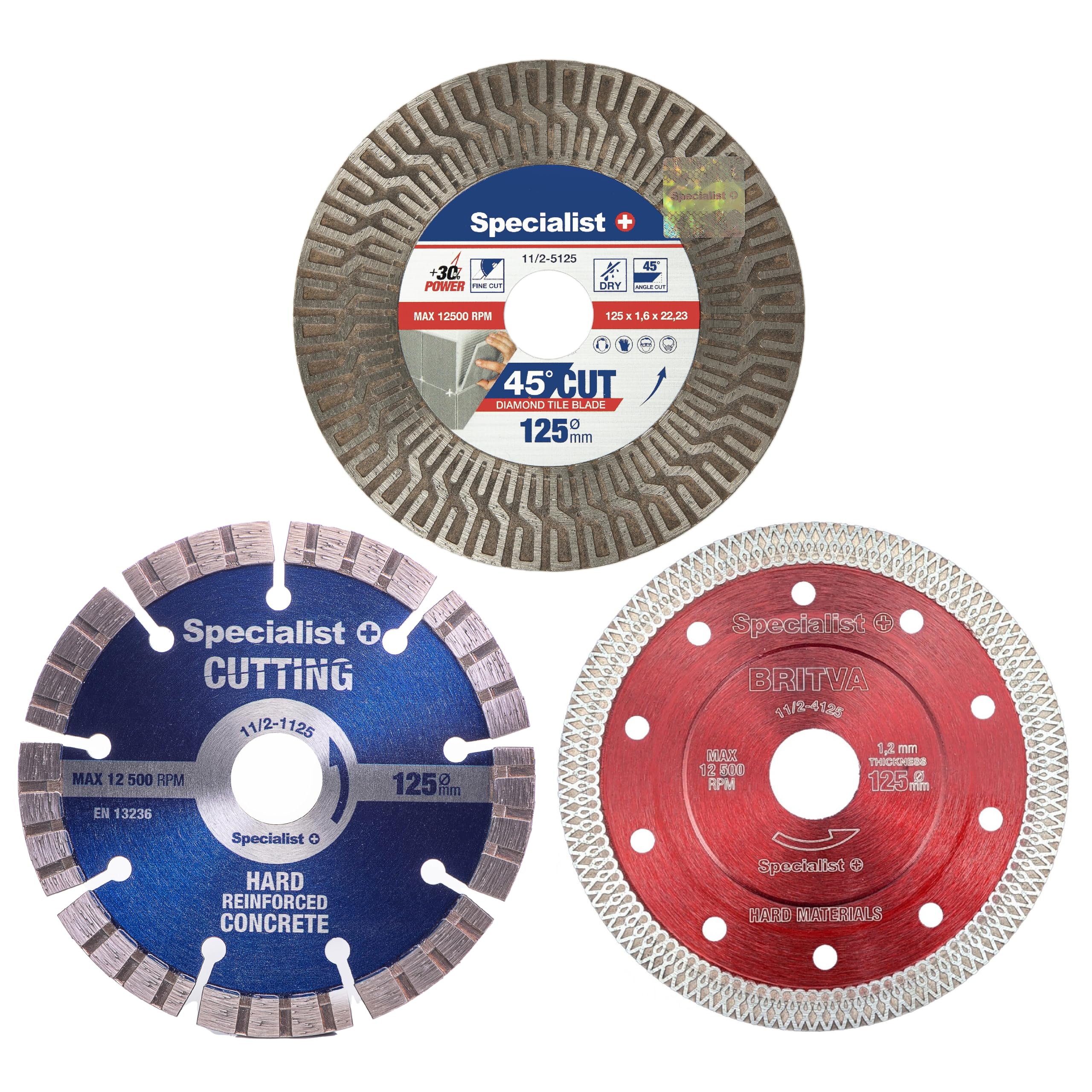 Specialist - Disco de diamantes, 3 piezas, 125 mm, disco universal para cortar azulejos, mármol, hormigón, cerámica, piedra