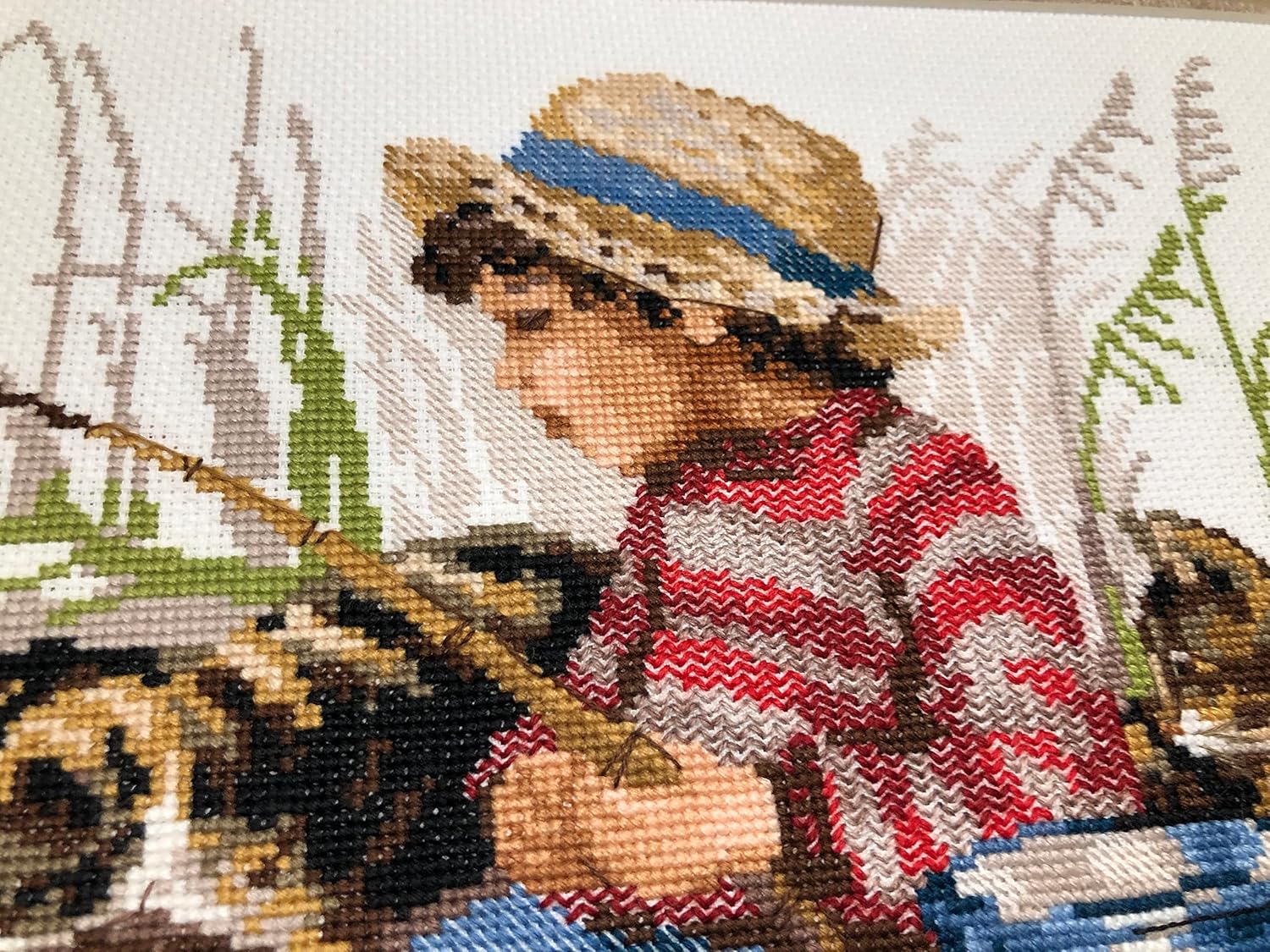 RIOLIS - Let's Go Fishing 1470, Cat Lovers Cat Cross Stitch Kits 11,81" x11,81, Cross Stitch Kits for Beginners & Advanced, Crossstitching Kits Adult, Counted Stitching Kits, Cat Embroidery Kit