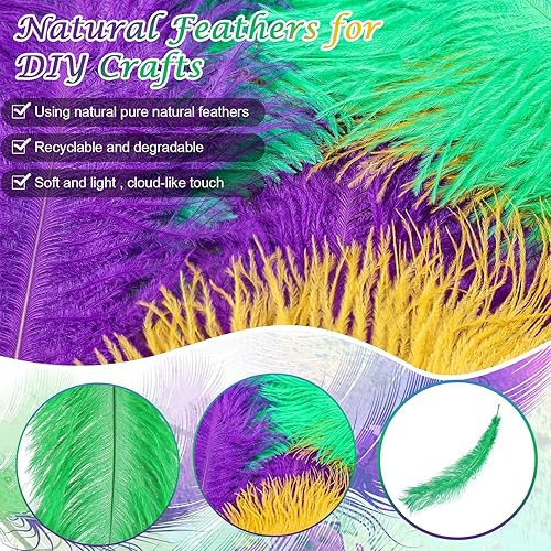 Miniatura 5 de 18 plumas de Mardi Gras para manualidades de 10 a 12 pulgadas, plumas naturales de color verde, dorado, morado, a granel para manualidades,